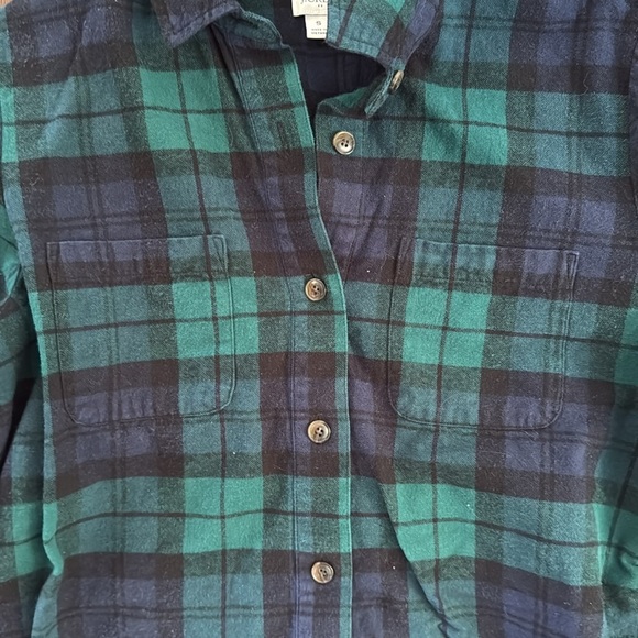 Like New J Crew Blue Green Flannel Button Up Hiking Camping Cozy Small - Picture 3 of 4